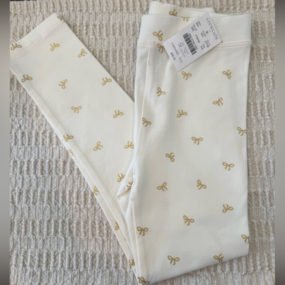 NWT Crewcuts Ivory Leggings with Gold Bow Print Kids Size 4-5